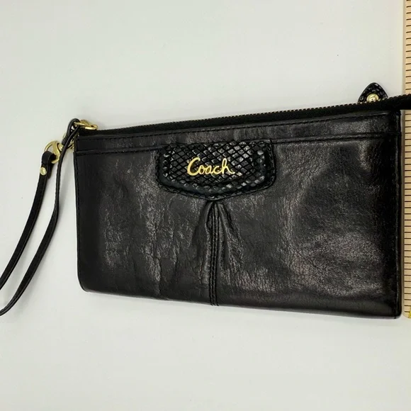 Coach Black Leather Wristlet with Gold Accents - Picture 4 of 6